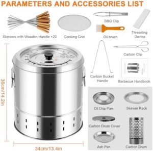 Discover the perfect smokeless charcoal grill for camping, travel, or backyard gatherings. Enjoy 20 skewers and stainless steel construction with easy portability. Perfect for picnics, patio parties, or camping trips.