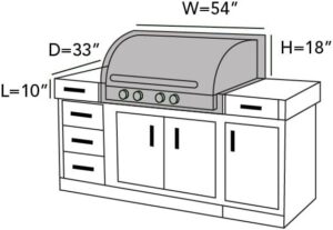 Protect your grill with the CoverMates Built-In Grill Cover, a classic vinyl cover measuring 54x33x18 inches, perfect for outdoor use and keeping your grill clean.