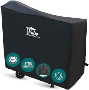 Protect your patio grill with the Patio Companion Professional Smoker Cover, featuring 5-year warranty, heavy-grade construction, and UV blocking material for long-lasting performance. Perfect for Traeger and Pit Boss grills.