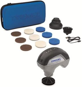 Here is the optimized SEO meta description:

"Effortlessly clean with Dremel Versa's cordless power spin scrubber kit, featuring 1 splash guard, 1 bristle brush and 9 multi-purpose cleaning pads for faster, easier scrubbing."