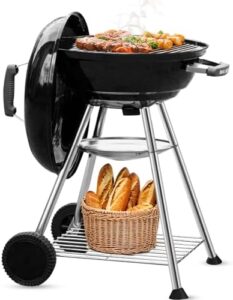 Here is the generated meta description:

"Experience outdoor cooking with the Beau Jardin Premium charcoal grill, featuring 18.1 inch diameter and heavy-duty construction, perfect for camping, BBQ, or tailgating; includes wheels for easy portability."