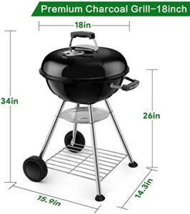 Here is the generated meta description:

"Experience outdoor cooking with the Beau Jardin Premium charcoal grill, featuring 18.1 inch diameter and heavy-duty construction, perfect for camping, BBQ, or tailgating; includes wheels for easy portability."