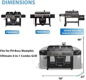 Protect your pit boss grill with the Grisun 1680D waterproof cover. Waterproof and UV-resistant for year-round protection, fits Pit Boss Memphis Ultimate, Smoke Hollow PS9900, KC Combo Platinum Series and more.