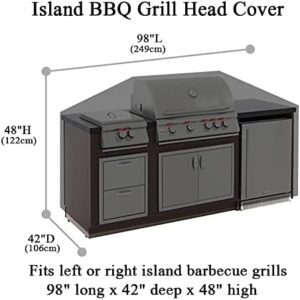 Protect your outdoor grill with the Cozzka 98 inch island BBQ grill head cover, made of heavy-duty waterproof material. Ideal for all-year-round use.