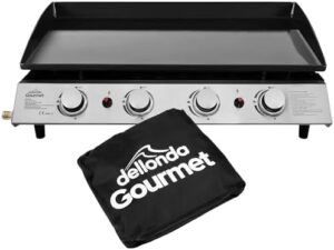 Experience the ultimate outdoor cooking experience with the Dellonda 4 Burner Portable Gas Plancha BBQ Griddle. Features stainless steel construction and a water-resistant PVC cover for durability. Perfect for camping trips, backyard gatherings, or small kitchens.