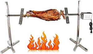 Here is the optimized meta description:

"Portability meets precision with this electric tripod rotisserie spit, perfect for BBQs and picnics. Heavy-duty construction and motorized operation make it easy to cook a variety of meats, from hogs to lamb, with minimal effort."