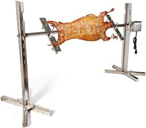 Enhance your outdoor gatherings with the Futchoy 53" Large Grill, featuring a 15W motor and charbroil capabilities for juicy roasts. Perfect for pigs, chicken, and more!