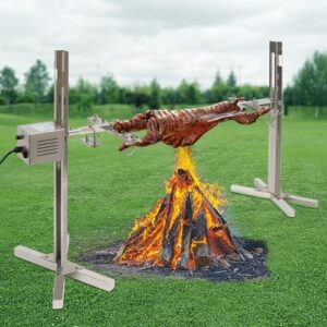 Enhance your outdoor gatherings with the Futchoy 53" Large Grill, featuring a 15W motor and charbroil capabilities for juicy roasts. Perfect for pigs, chicken, and more!