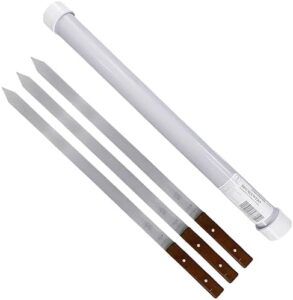 Grill with precision using these stainless steel BBQ skewers, perfect for meat, fish, or vegetables. Strong and durable, with a 24" length and 1" width, ideal for kabobs and grilling.
