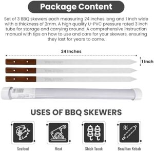 Grill with precision using these stainless steel BBQ skewers, perfect for meat, fish, or vegetables. Strong and durable, with a 24" length and 1" width, ideal for kabobs and grilling.