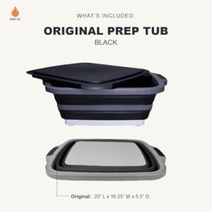 Store and prepare your meals with the Collapsible BBQ Prep Tub(V1), featuring a cutting board and lid, perfect for meal prep, marinating, and food storage. Save space and time! (146 characters)