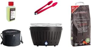 "Perfect for outdoor cooking enthusiasts, this starter set includes a grill with USB connection, beech charcoal, fuel paste, sausage tongs and carry bag. Ideal for camping trips or backyard BBQs."