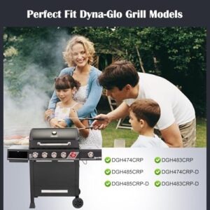 Here is the optimized SEO meta description:

"Upgrade your Dyna Glo grill with these replacement parts: grease tray, cooking grate, heat plate shield and burners. Perfect for DGH474CRP, DGH483CRP, and DGH485CRP models. Don't miss out on exclusive discounts!"