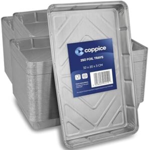 "Transform your cooking and food storage with Coppice's Aluminium Foil Tray, perfect for baking, grilling, roasting, and more. Durable 250 trays design, oven, microwave, and freezer safe."