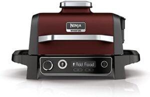 Discover the ultimate outdoor cooking experience with Ninja's Woodfire Electric BBQ Grill, Smoker & Air Fryer. Perfect for 5 skewers, 7 functions: grill, smoke, air fry, roast and more. Red/Black design. Amazon Exclusive.
