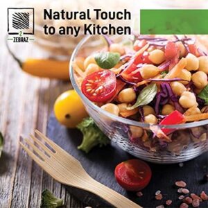 "Discover the eco-friendly 2ZEBRAZ Bamboo Utensils Set of 300 forks for parties, events and outdoor adventures. Reusable or disposable, these smooth, durable and odorless cutlery pieces are perfect for everyday use."