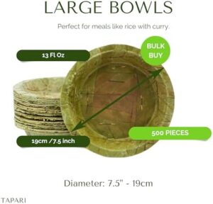 Discover TAPARI's eco-friendly large disposable bowls in a bulk pack of 500. Perfect for events, parties, barbeques & catering. Made from natural and compostable materials.