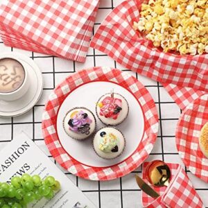 Delight your party guests with the Gandeer 400-piece red gingham party set, featuring 100 9-inch plates and 200 disposable luncheon napkins. Perfect for BBQs, picnics, or birthday celebrations!
