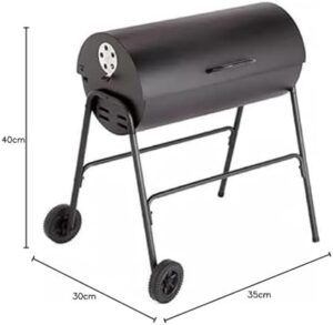 Here is your optimized SEO meta description:

"Upgrade your outdoor cooking experience with the Home Charcoal Oil Drum BBQ, featuring a warming rack and 2 wheels for easy mobility. Perfect for patio gatherings."
