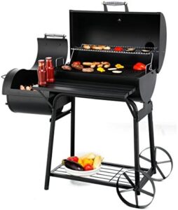 "Unlock outdoor cooking with Biloxi's Offsect BBQ Pit, a 30-gallon offset smoker featuring durable steel construction and adjustable vents. Perfect for slow-cooking your favorite meals."
