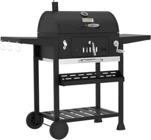 Transform your outdoor gatherings with the Campfire Outdoor XL Smoker Barbecue, featuring 2 folding tables and built-in thermometer. Perfect for home garden cooking, this portable grill accommodates large coal needs and offers adjustable pan and chimney control.