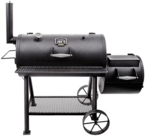 Here is the output:

"Discover the Oklahoma Joe's Highland Smoker in black finish, perfect for outdoor enthusiasts. Compact design, 145x85x135cm, ideal for small spaces."