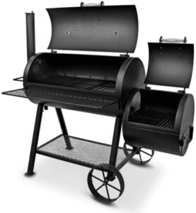 Here is the output:

"Discover the Oklahoma Joe's Highland Smoker in black finish, perfect for outdoor enthusiasts. Compact design, 145x85x135cm, ideal for small spaces."