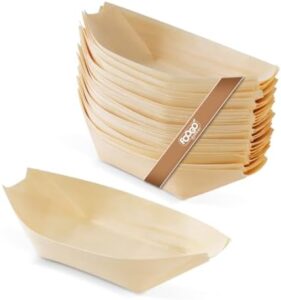 Discover eco-friendly fun with FOOGO Green 1000Pcs Disposable Wooden Bamboo Boats, FSC Certified for BBQs, garden parties & snacks. Perfectly biodegradable and compostable, ideal for weddings too!