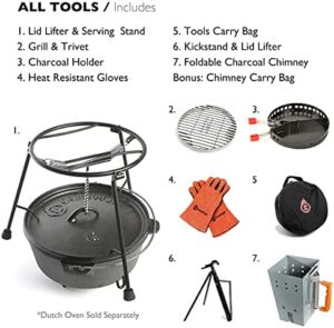 Here is the optimized SEO meta description:

"Master outdoor cooking with this 7-piece set featuring a Dutch oven, charcoal holder, and cast iron grill accessories. Perfect for camping trips and outdoor gatherings."