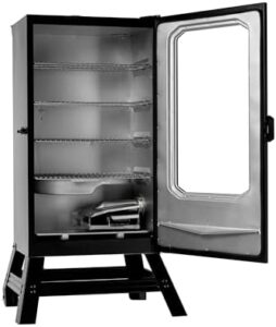 Discover the Masterbuilt 30-inch Digital Electric Vertical BBQ Smoker with Leg Kit, Side Wood Chip Loader and 710 Cooking Square Inches in Black. Perfect for outdoor cooking enthusiasts!